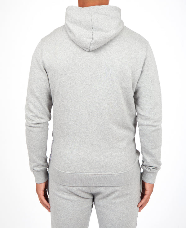 GREY ZIPPY HOODIE- RED AND WHITE LOGO